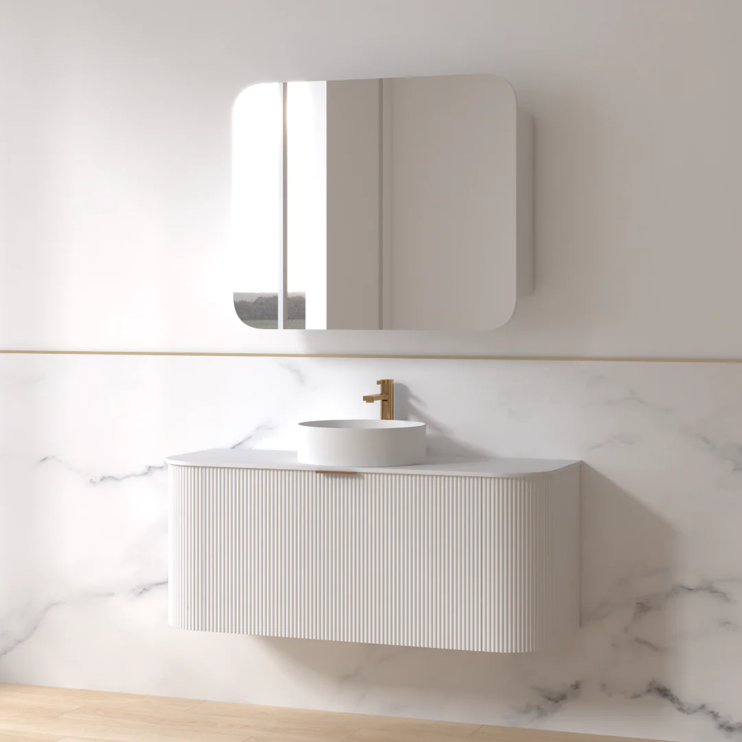 Siena 1200 Curved Fluted Matte White Wall Hung Vanity - Image 2
