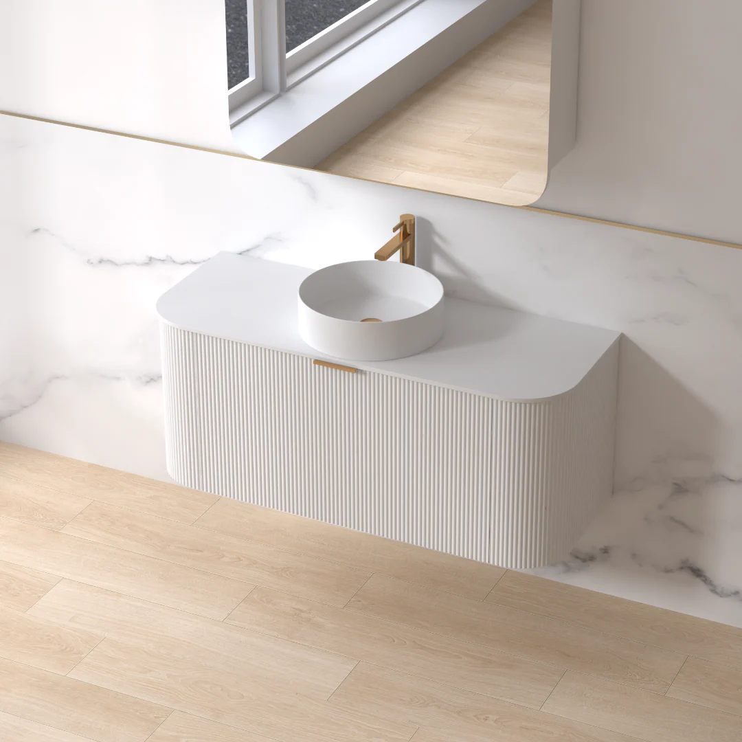 Siena 1200 Curved Fluted Matte White Wall Hung Vanity - Image 4