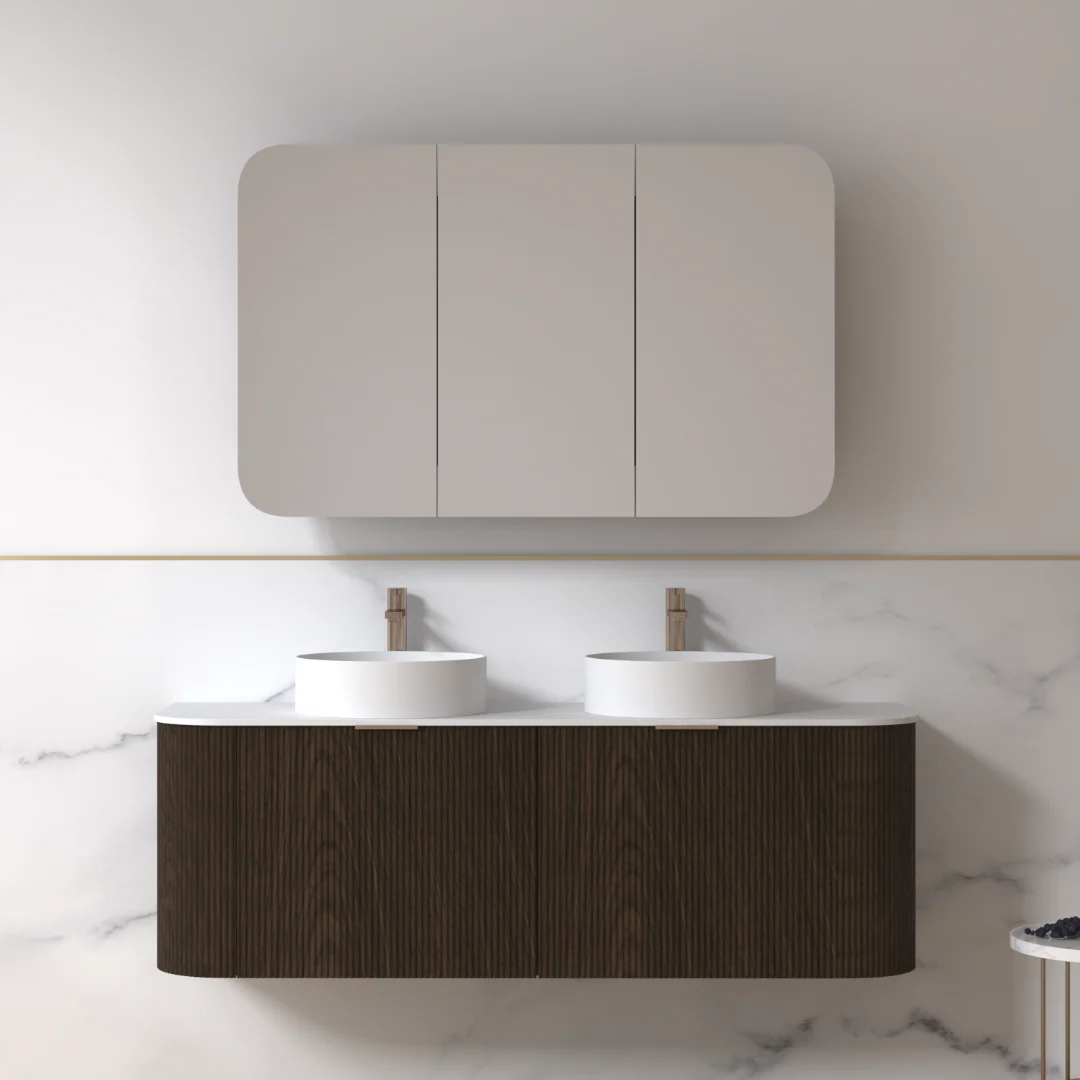 Siena 1500 Curved Double Fluted Black Walnut Wall Hung Vanity