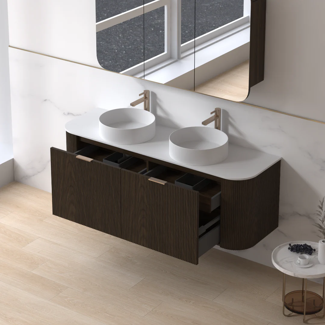 Siena 1500 Curved Double Fluted Black Walnut Wall Hung Vanity - Image 2