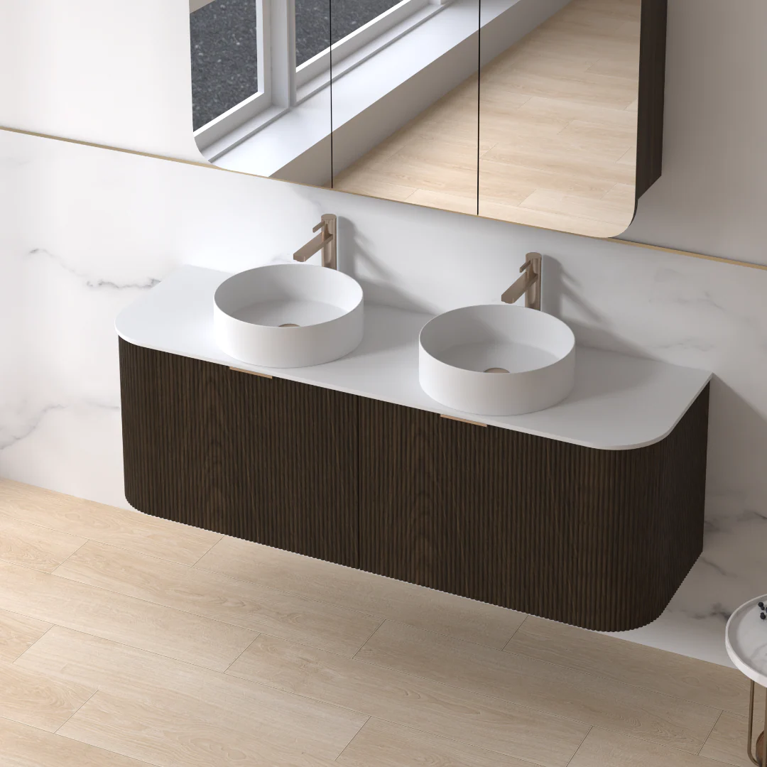 Siena 1500 Curved Double Fluted Black Walnut Wall Hung Vanity - Image 3