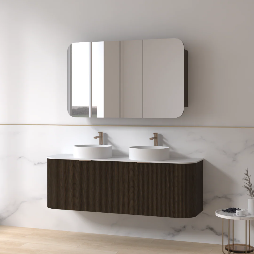 Siena 1500 Curved Double Fluted Black Walnut Wall Hung Vanity - Image 4
