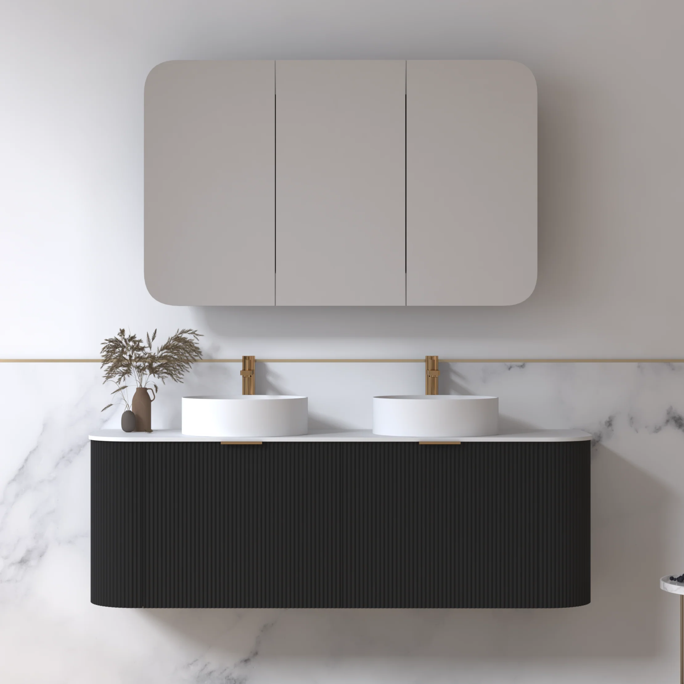 Siena 1500 Curved Double Fluted Matte Black Wall Hung Vanity