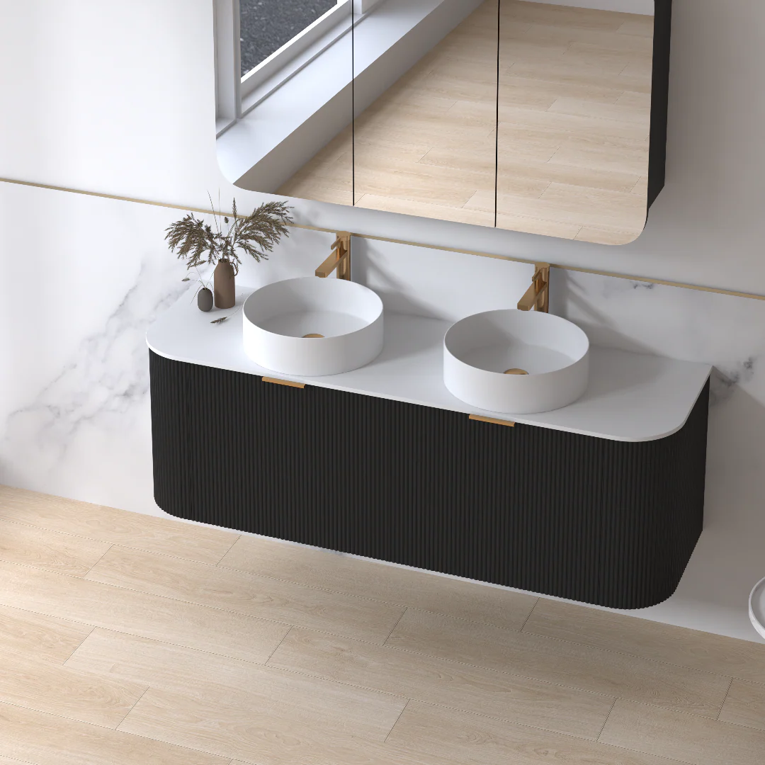 Siena 1500 Curved Double Fluted Matte Black Wall Hung Vanity - Image 3