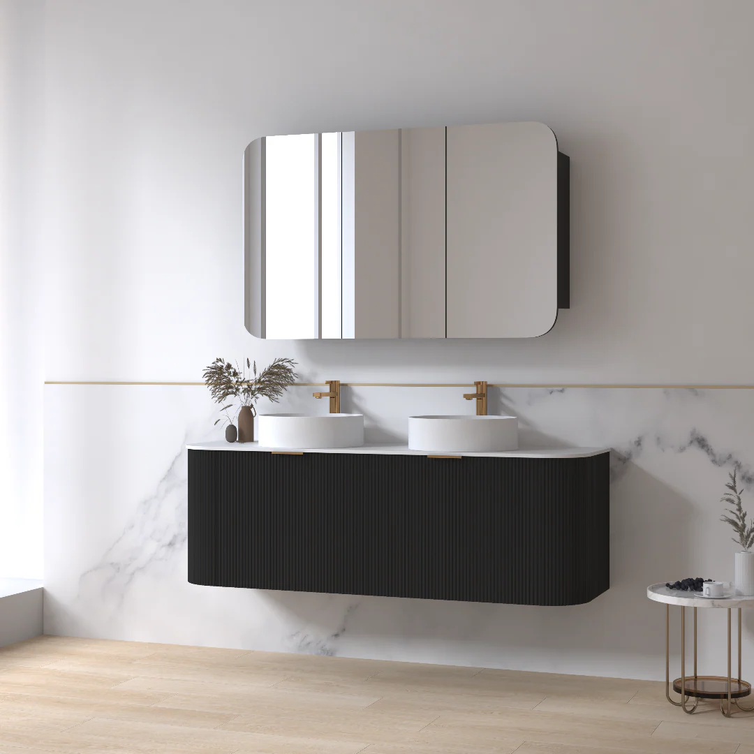 Siena 1500 Curved Double Fluted Matte Black Wall Hung Vanity - Image 4