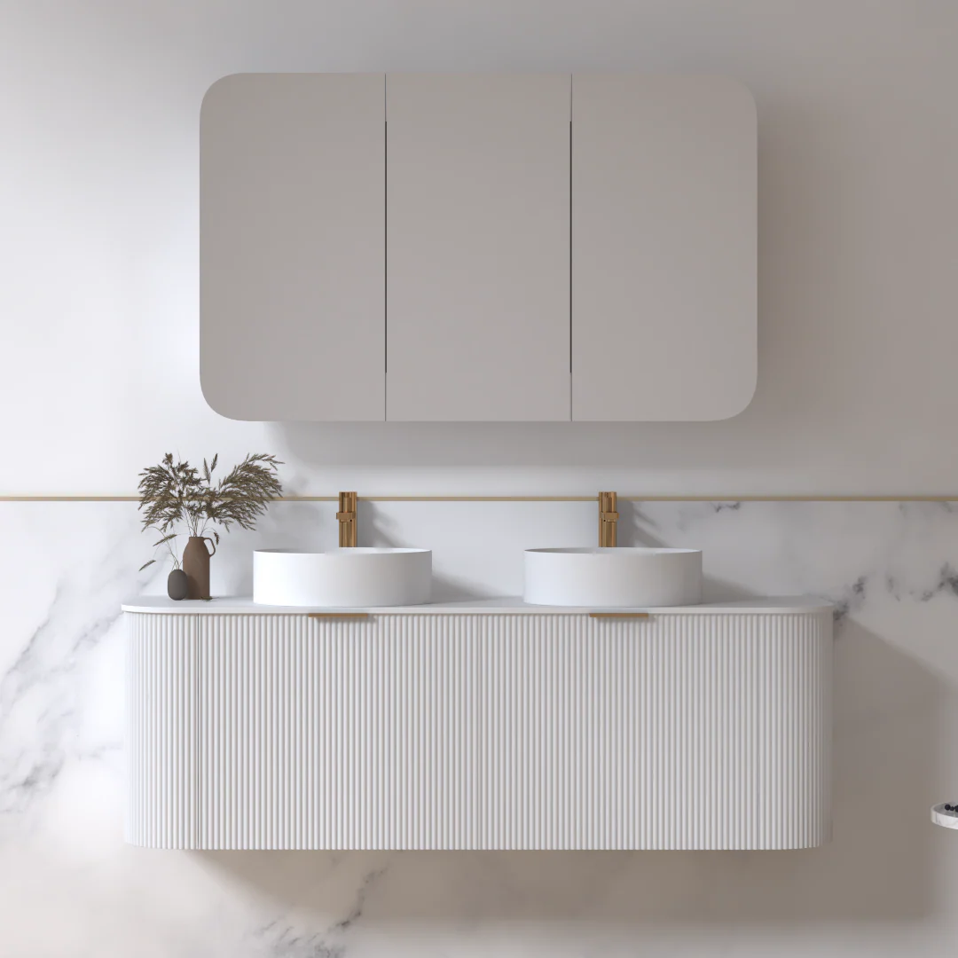 Siena 1500 Curved Double Fluted Matte White Wall Hung Vanity