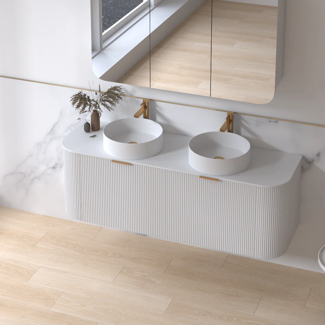 Siena 1500 Curved Double Fluted Matte White Wall Hung Vanity - Image 3