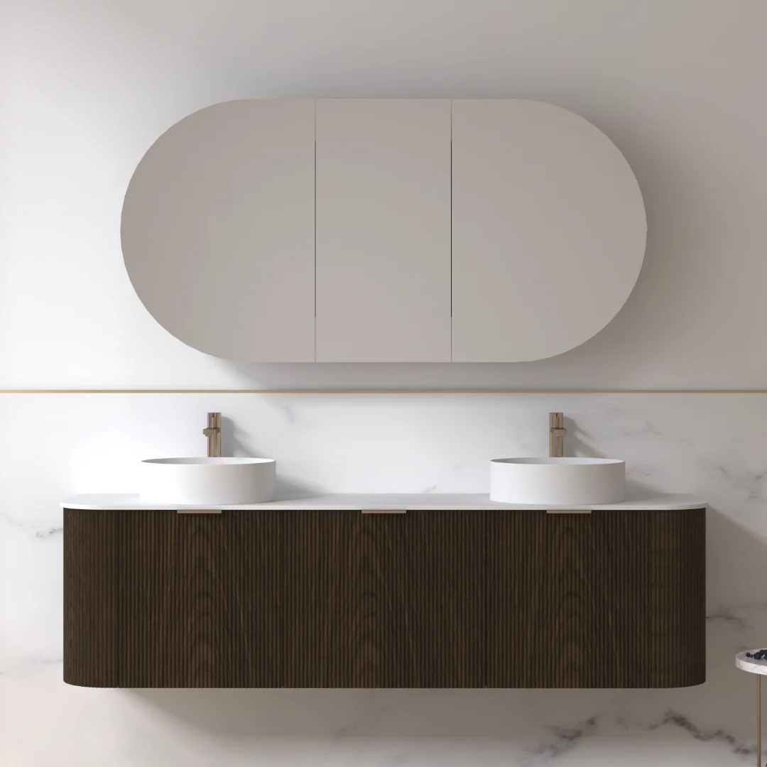 Siena 1800 Curved Double Fluted Black Walnut Wall Hung Vanity