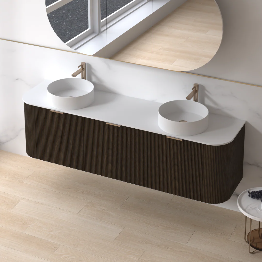 Siena 1800 Curved Double Fluted Black Walnut Wall Hung Vanity - Image 2