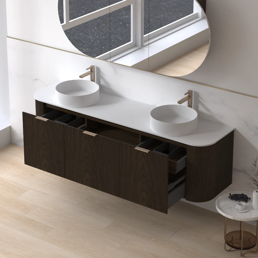 Siena 1800 Curved Double Fluted Black Walnut Wall Hung Vanity - Image 3