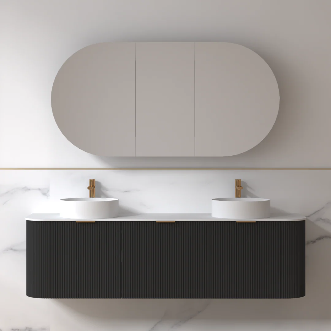 Siena 1800 Curved Double Fluted Matte Black Wall Hung Vanity
