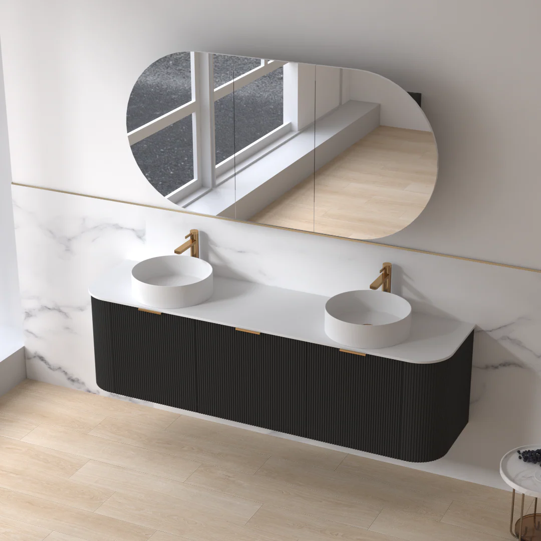 Siena 1800 Curved Double Fluted Matte Black Wall Hung Vanity - Image 3