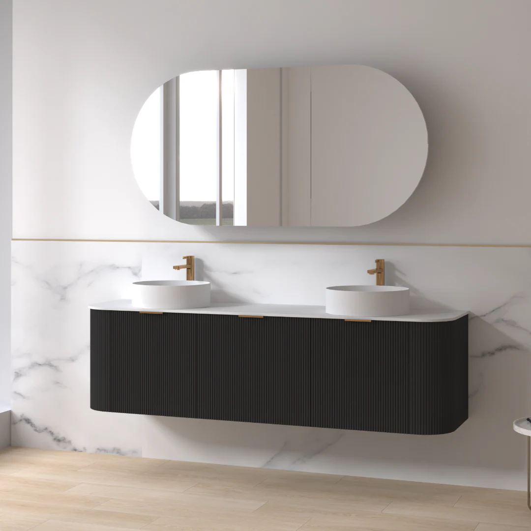 Siena 1800 Curved Double Fluted Matte Black Wall Hung Vanity - Image 4