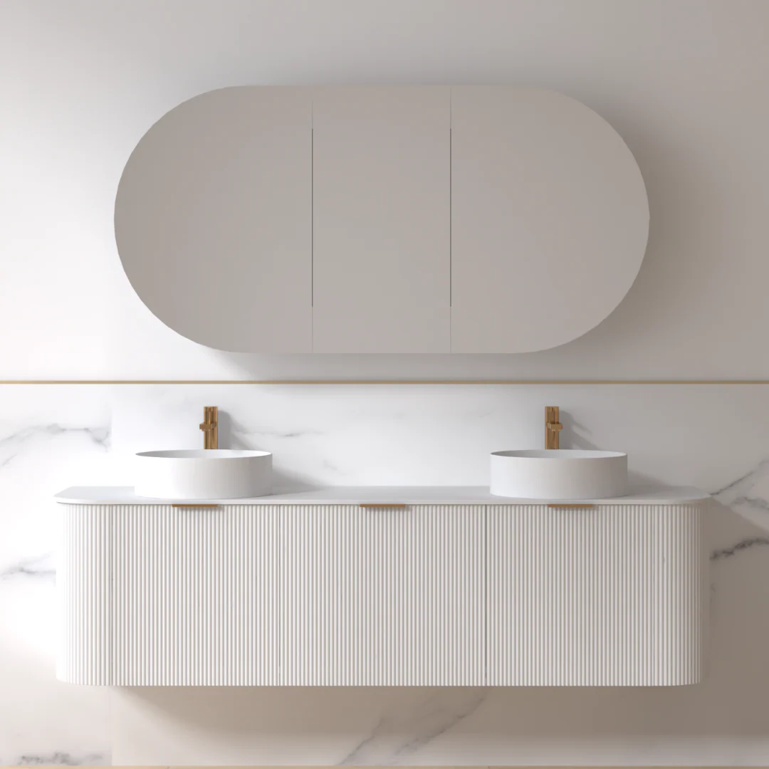 Siena 1800 Curved Double Fluted Matte White Wall Hung Vanity