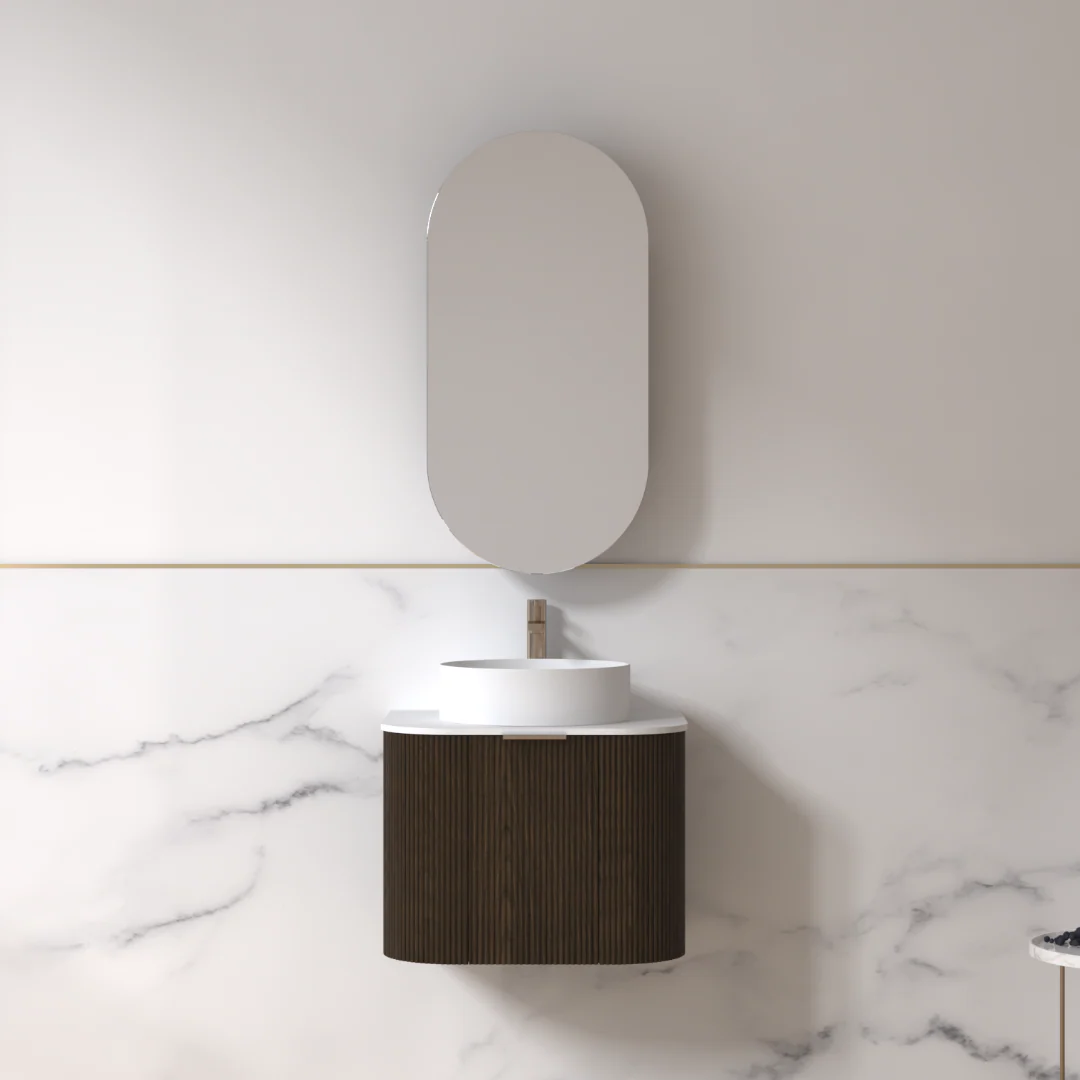 Siena 600 Curved Black Walnut Fluted Wall Hung Vanity