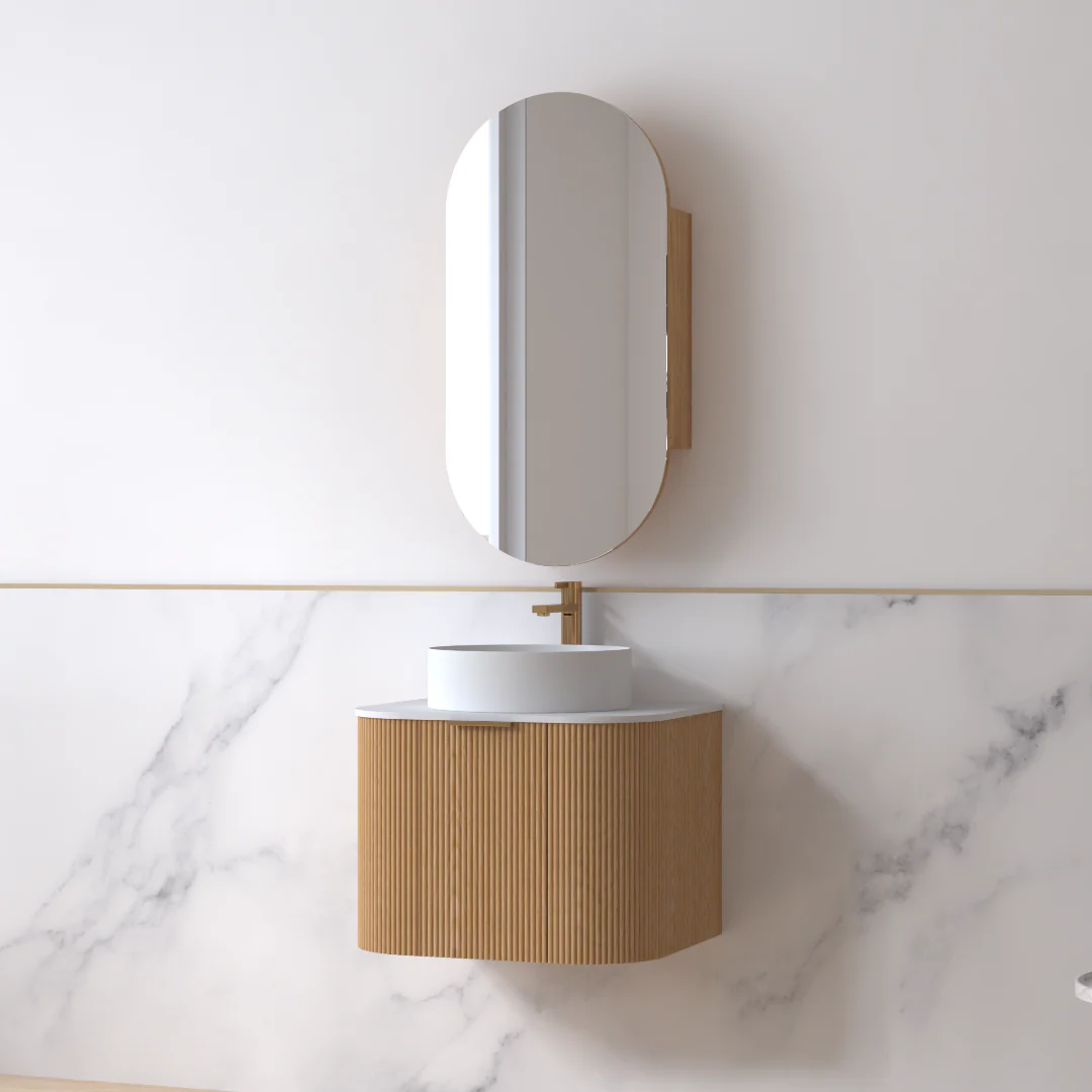 Siena 600 Curved Light Walnut Fluted Wall Hung Vanity - Image 4