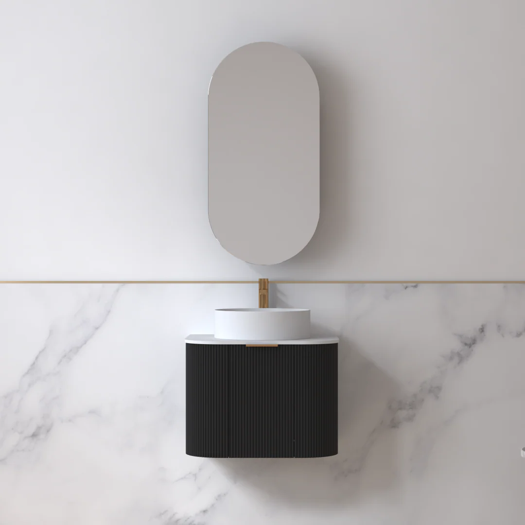 Siena 600 Curved Matte Black Fluted Wall Hung Vanity