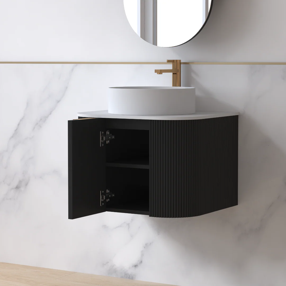 Siena 600 Curved Matte Black Fluted Wall Hung Vanity - Image 2