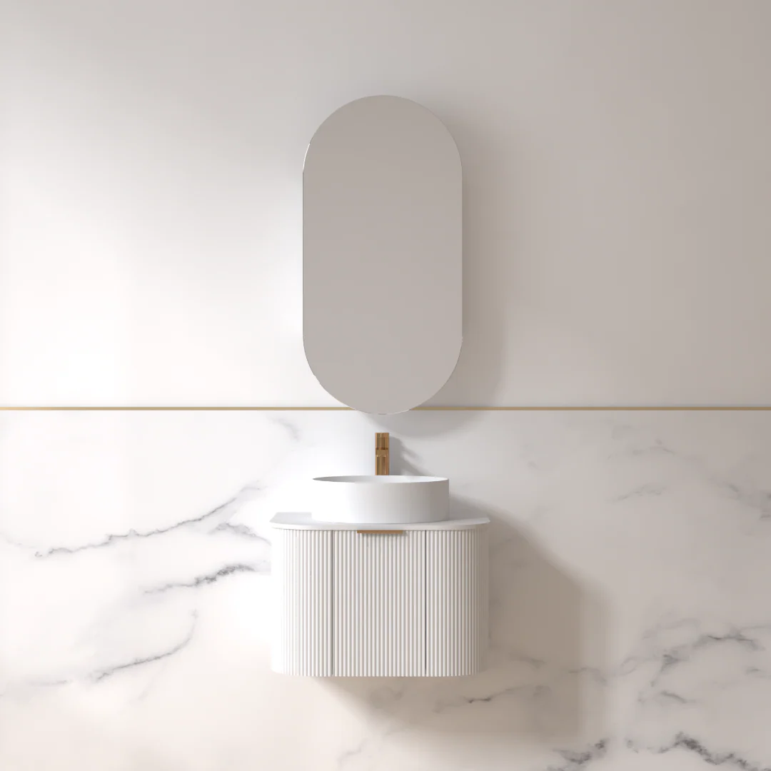 Siena 600 Curved Matte White Fluted Wall Hung Vanity