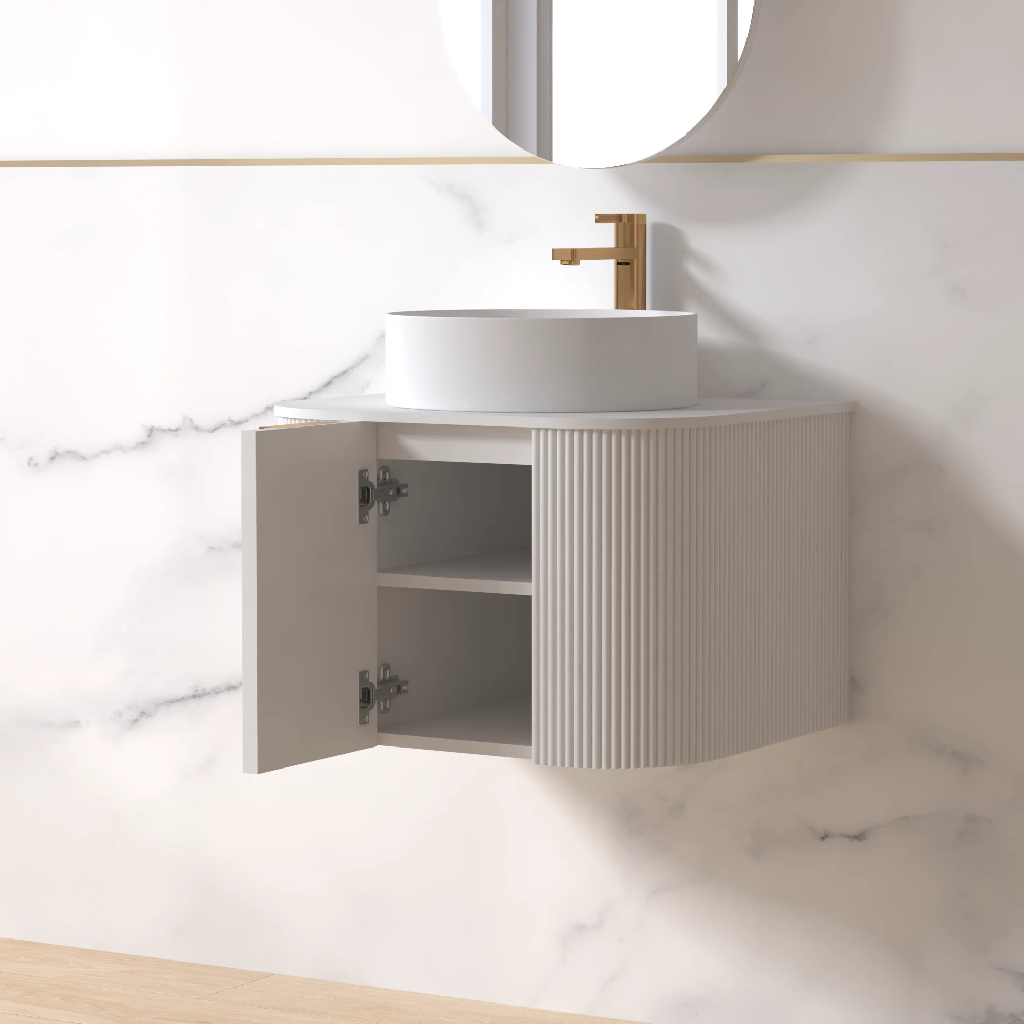 Siena 600 Curved Matte White Fluted Wall Hung Vanity - Image 2
