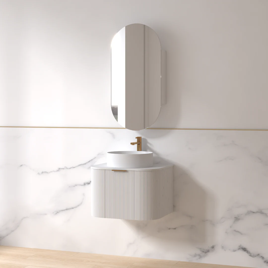 Siena 600 Curved Matte White Fluted Wall Hung Vanity - Image 3