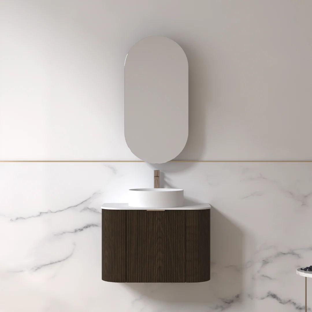 Siena 750 Curved Black Walnut Fluted Wall Hung Vanity