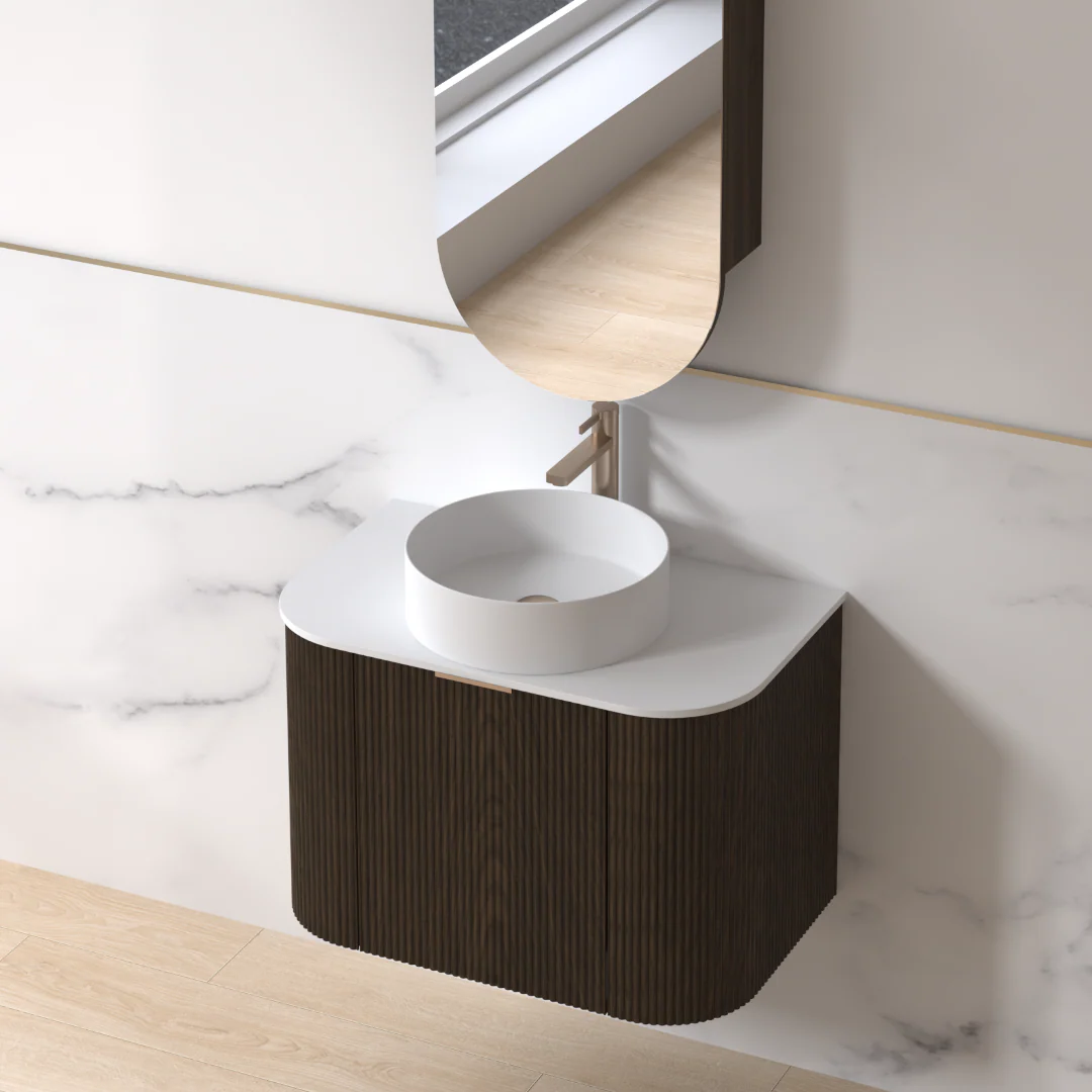 Siena 750 Curved Black Walnut Fluted Wall Hung Vanity - Image 3
