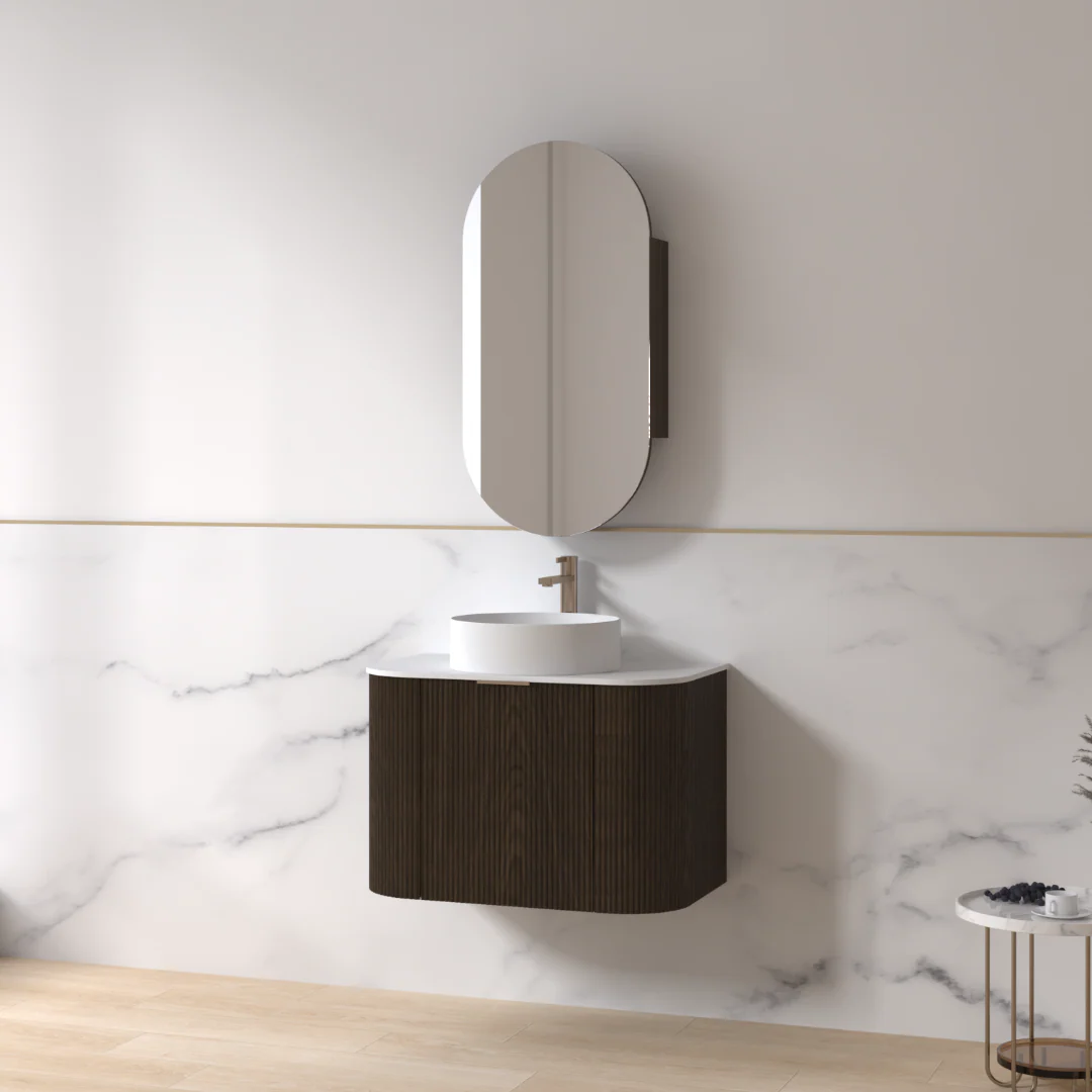 Siena 750 Curved Black Walnut Fluted Wall Hung Vanity - Image 4