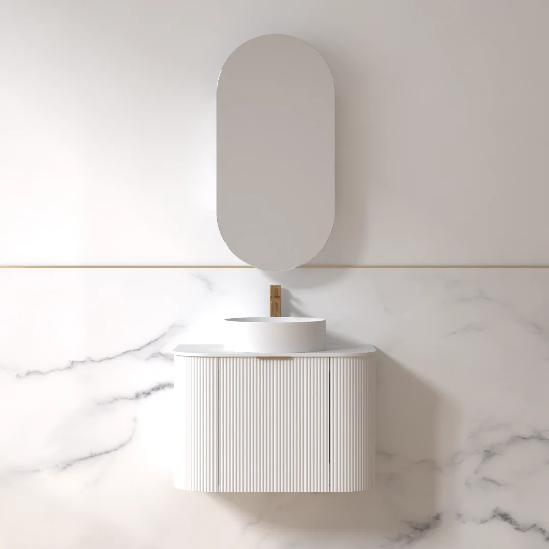 Siena 750 Curved Matte White Fluted Wall Hung Vanity