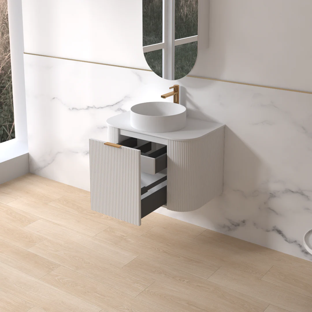 Siena 750 Curved Matte White Fluted Wall Hung Vanity - Image 2