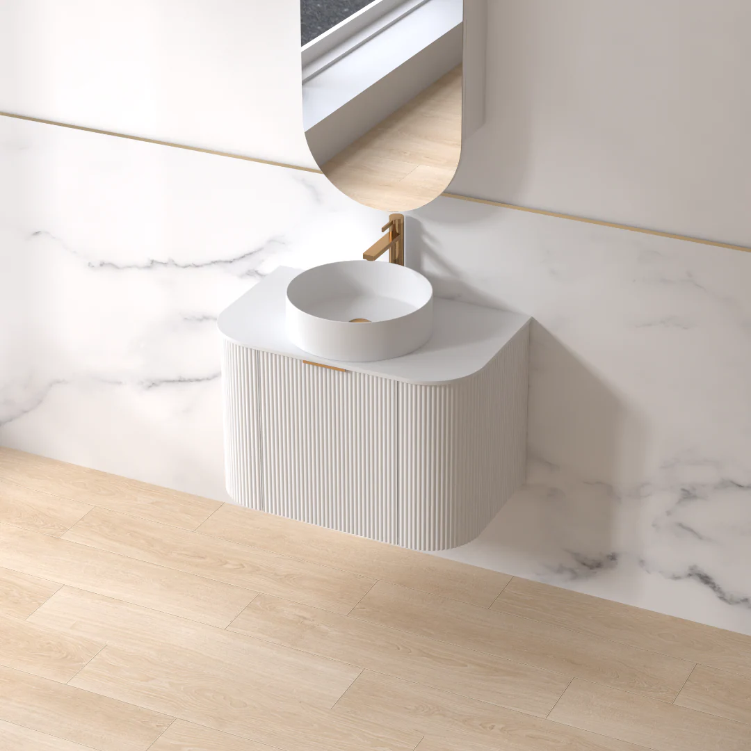 Siena 750 Curved Matte White Fluted Wall Hung Vanity - Image 3