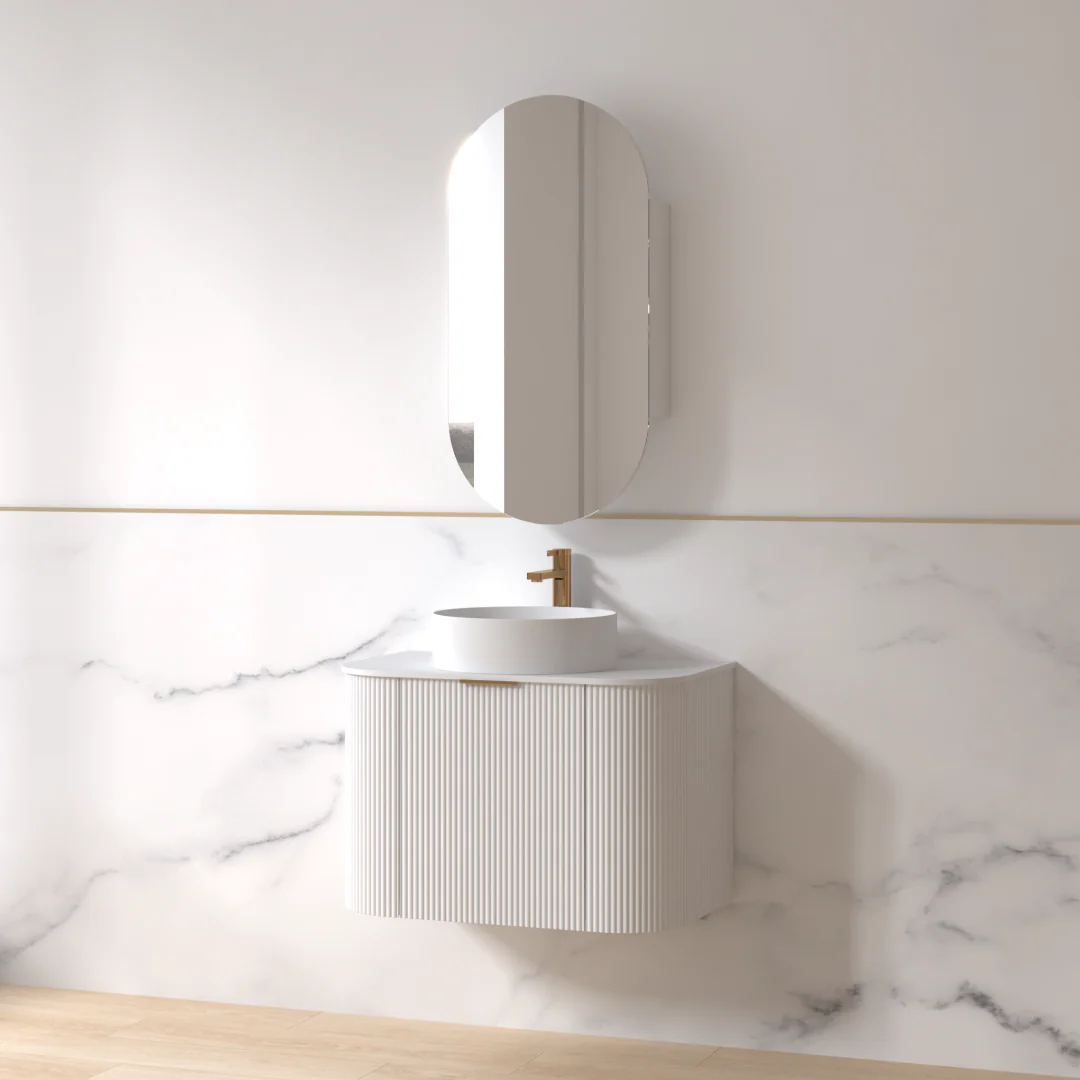 Siena 750 Curved Matte White Fluted Wall Hung Vanity - Image 4