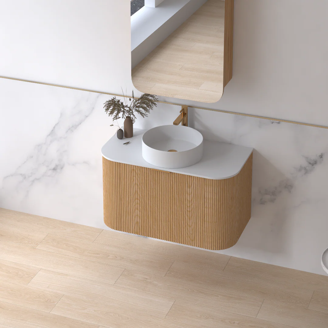 Siena 900 Curved Light Walnut Fluted Wall Hung Vanity - Image 4