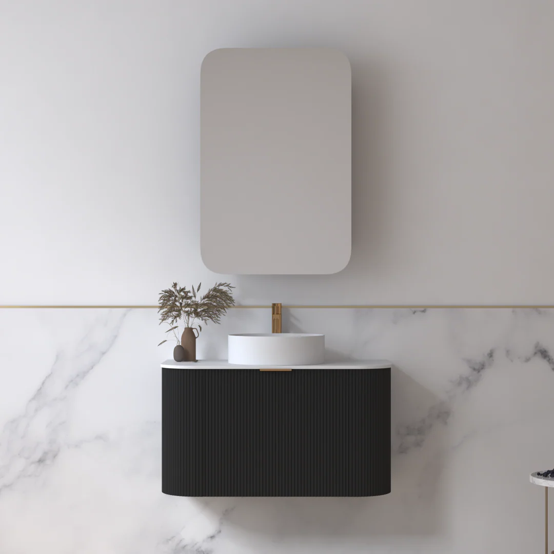 Siena 900 Curved Matte Black Fluted Wall Hung Vanity