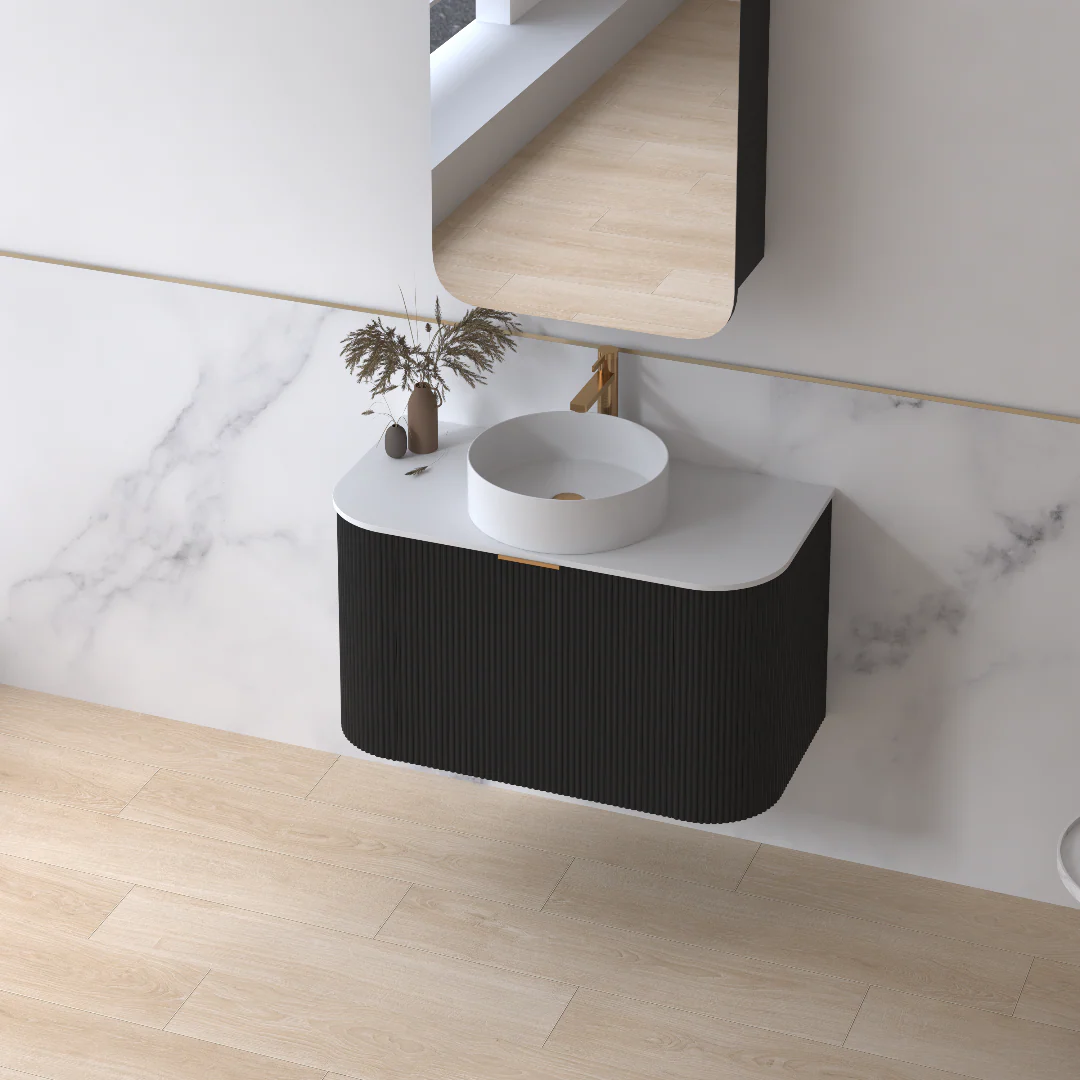 Siena 900 Curved Matte Black Fluted Wall Hung Vanity - Image 3