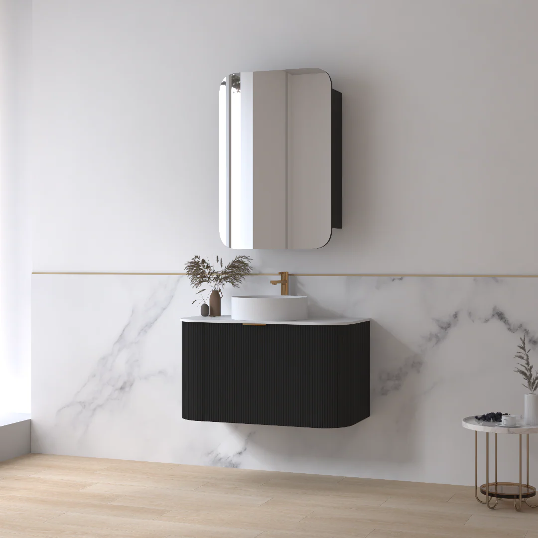 Siena 900 Curved Matte Black Fluted Wall Hung Vanity - Image 4