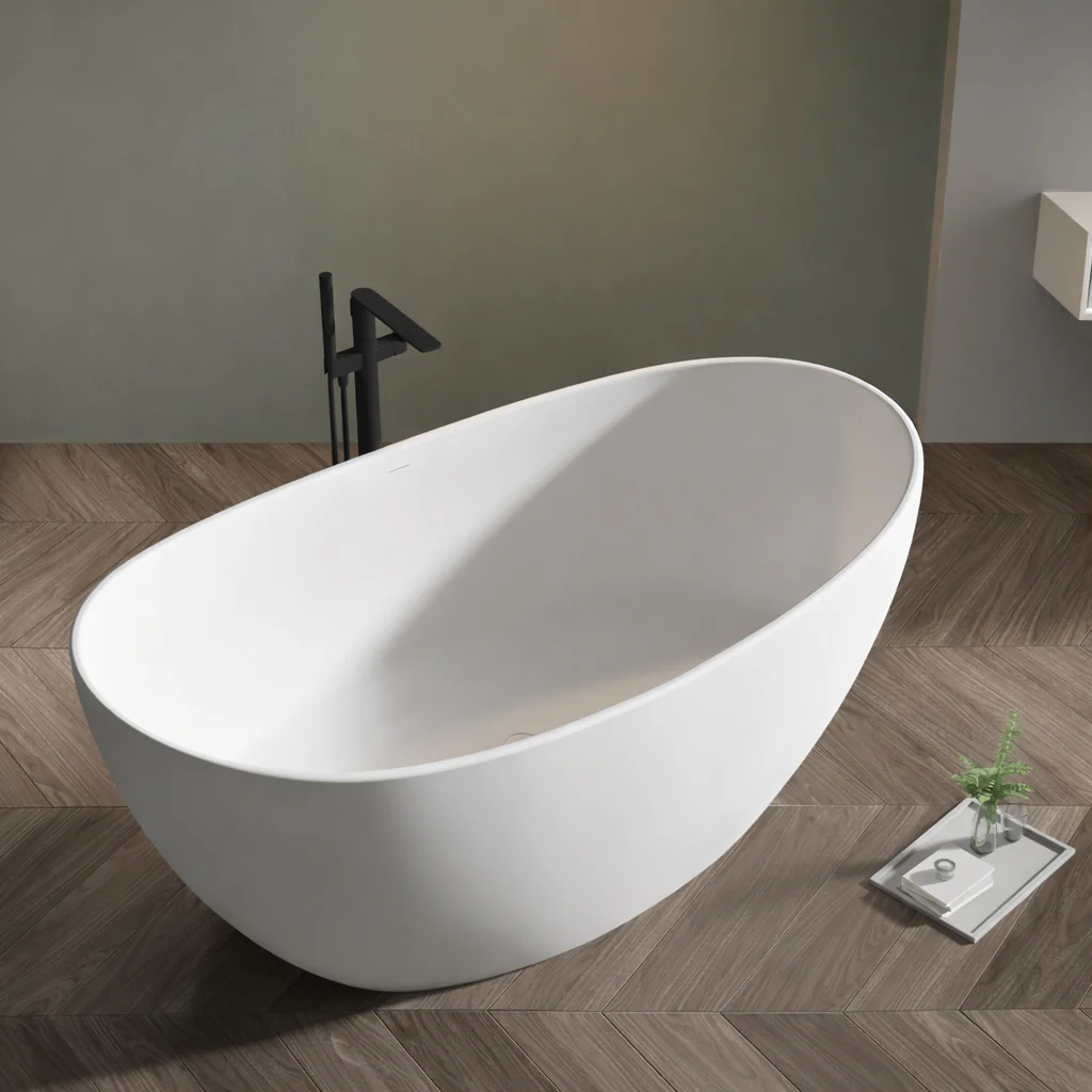 Sorena 1630mm Stone Matte White High End Oval Freestanding Bath Tub - Image 2