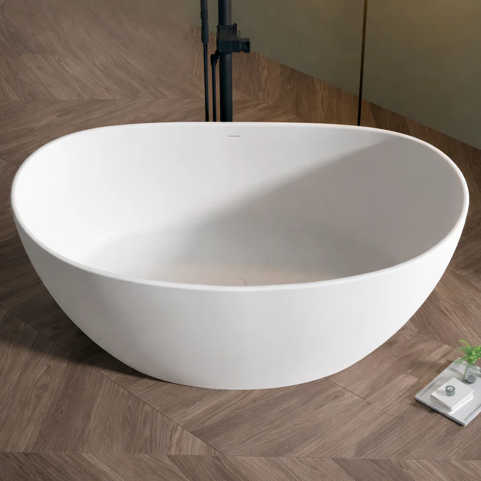 Sorena 1630mm Stone Matte White High End Oval Freestanding Bath Tub - Image 3