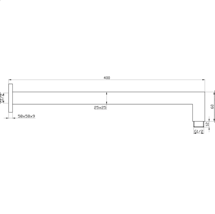 Square Black 400 mm Shower Arm - Image 2