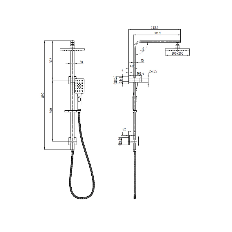Square Multifunction Shower Rail - Image 2