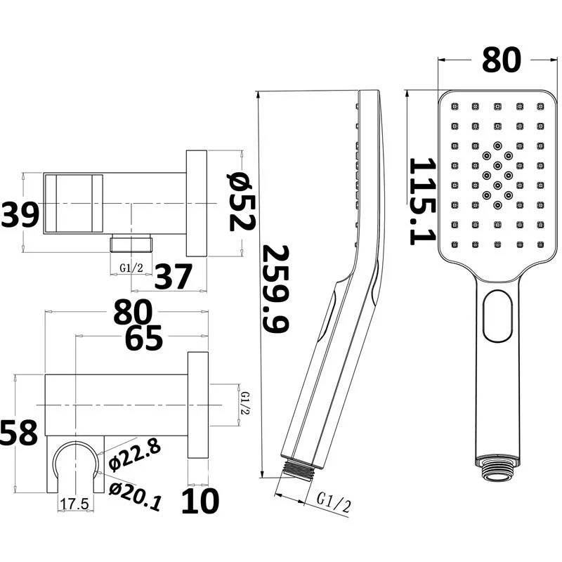 Square Matte Black Hand Held Shower Rail - Image 2