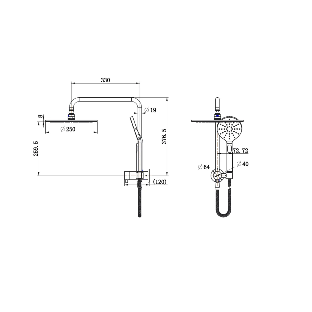 Star Luxury Gun Metal Multifunction Compact Shower Rail Set - Image 4