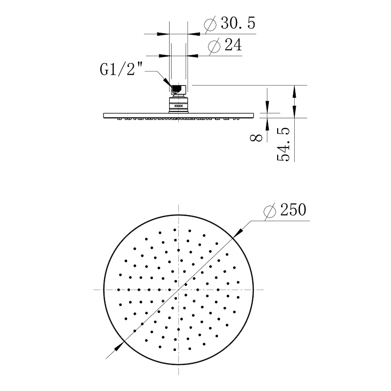 Star Mini Warm Brushed Nickel 250mm Shower Head - Image 2