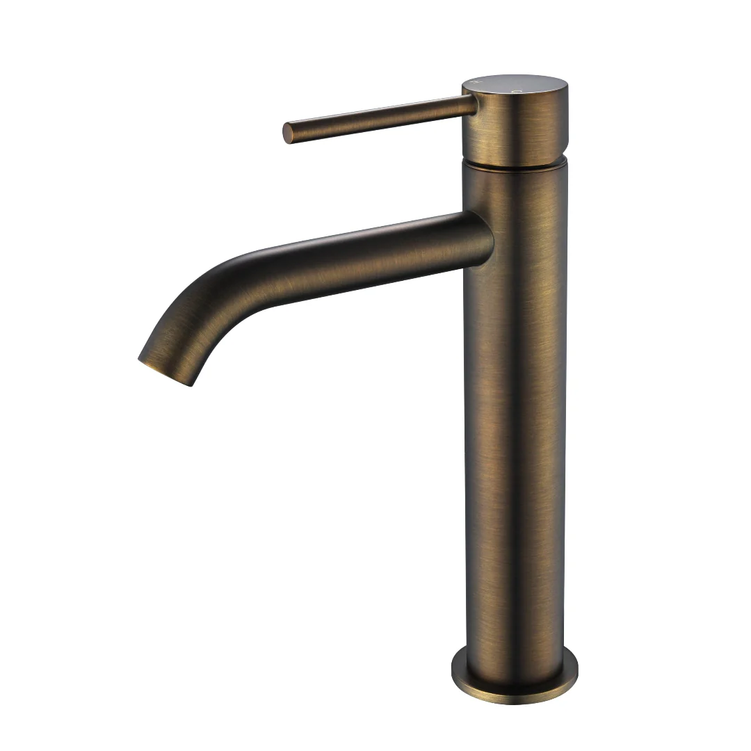 Star Mini Antique Brass Mid Basin Mixer - Curved Spout