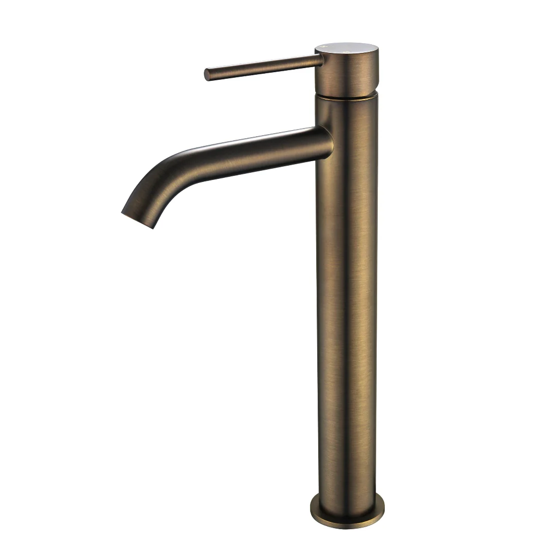 Star Mini Antique Brass Tall Basin Mixer - Curved Spout