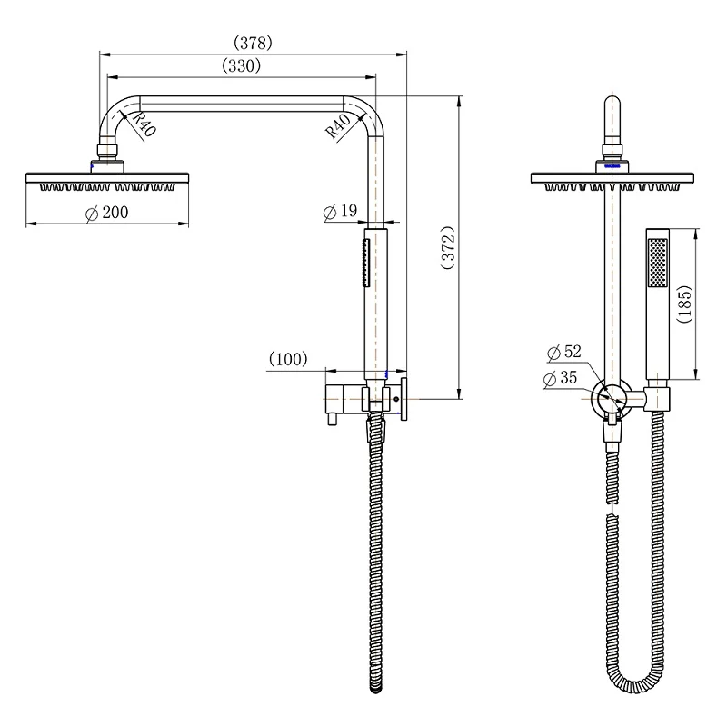 Star Mini Gun Metal Half Rail Multifunction Shower Rail - Image 2
