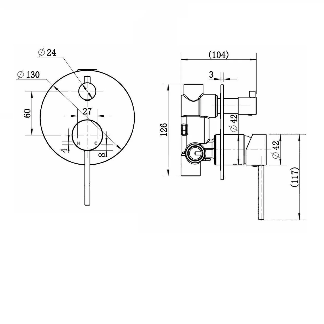 Star Mini Warm Brushed Nickel Wall Diverter - Image 2