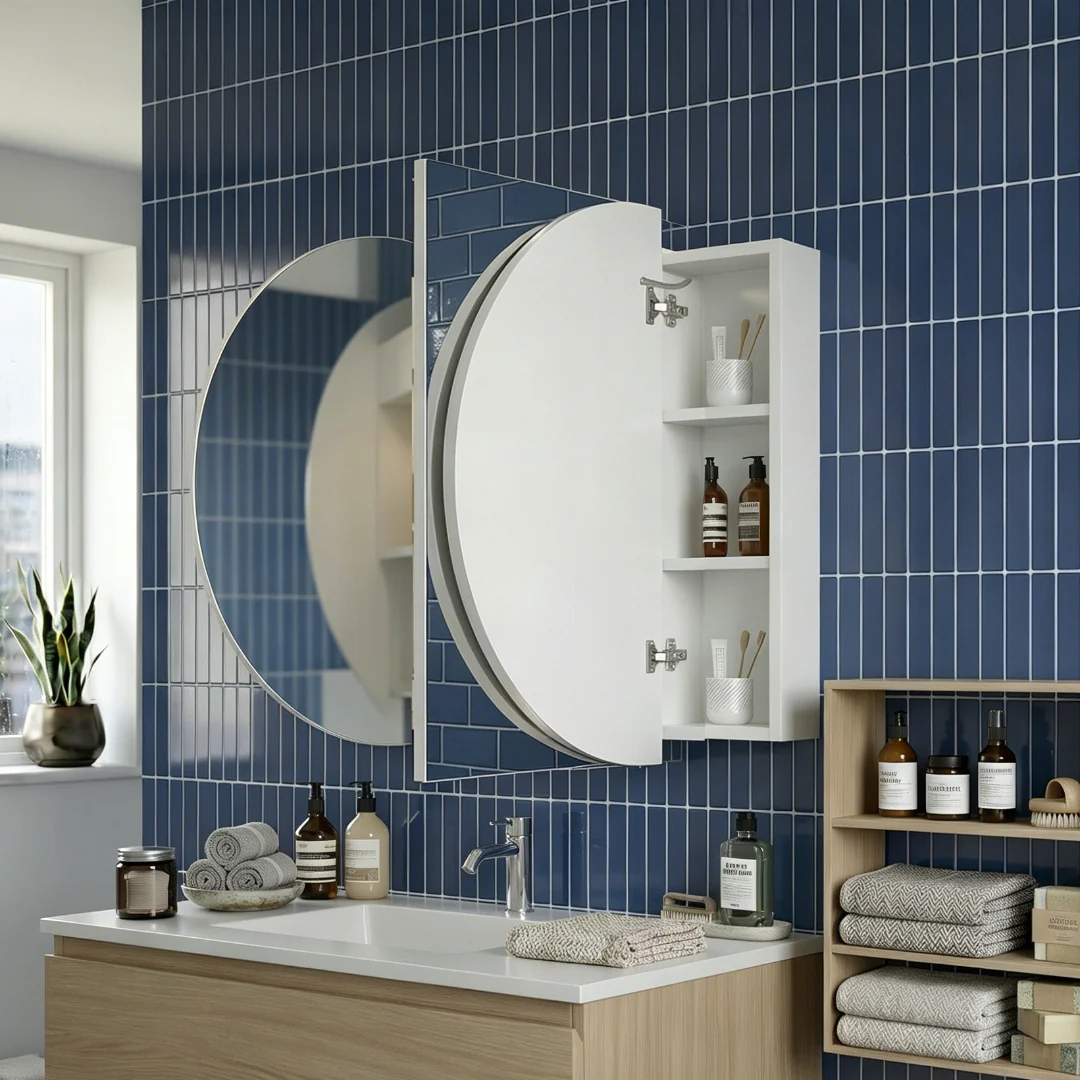 Stella 1200 x 700 Matte White Oval Shaving Cabinet - Image 2