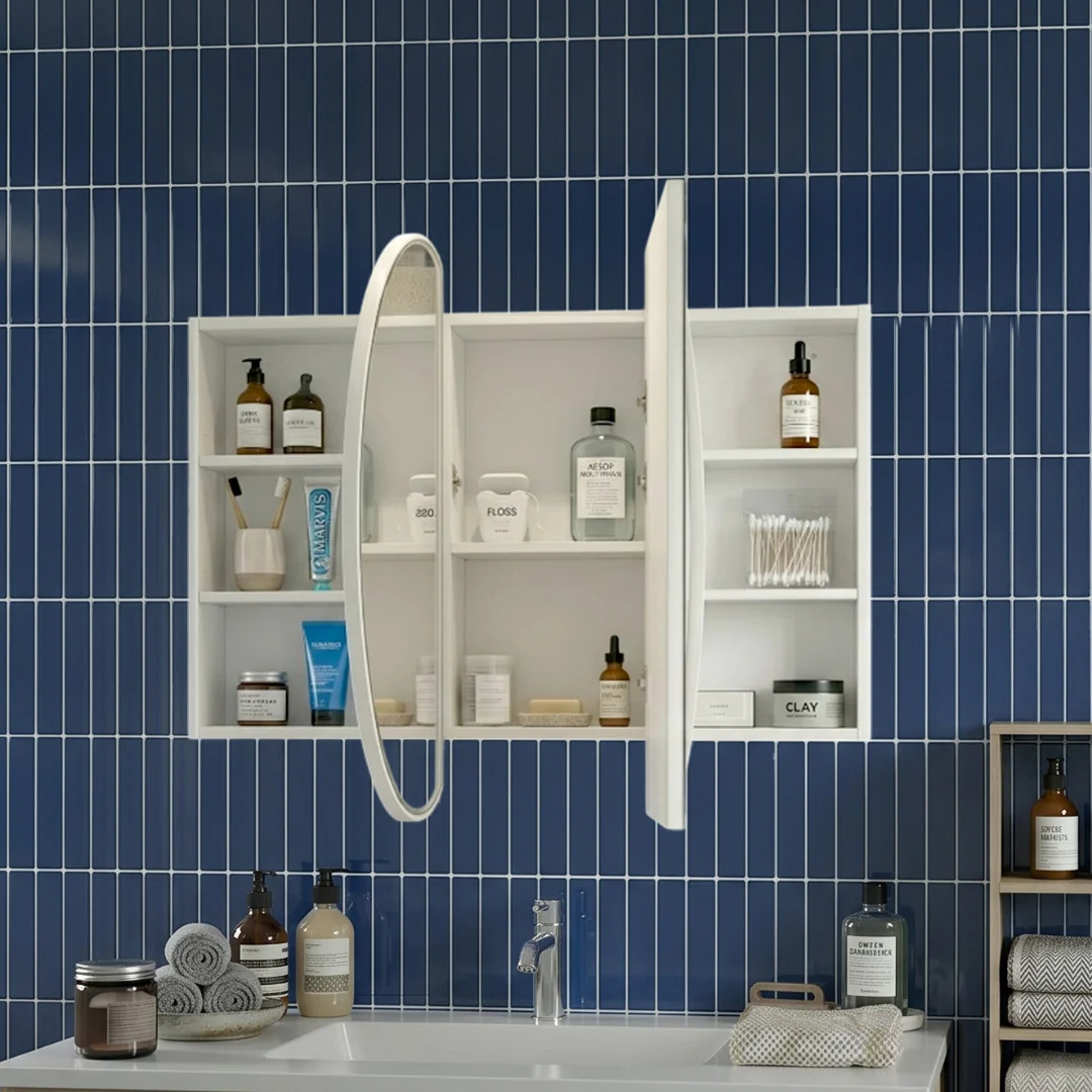 Stella 1200 x 700 Matte White Oval Shaving Cabinet - Image 3