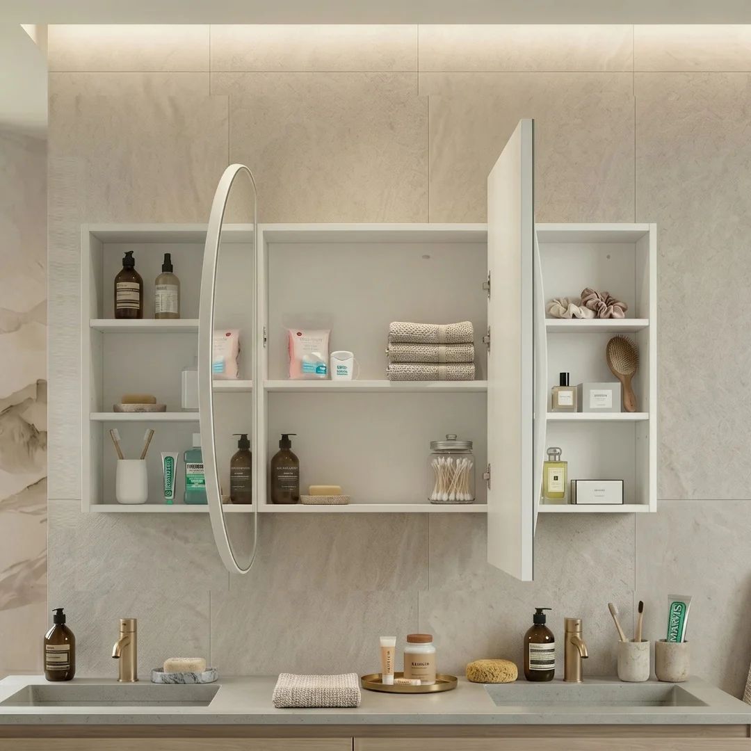 Stella 1500 x 800 Matte White Oval Shaving Cabinet - Image 3
